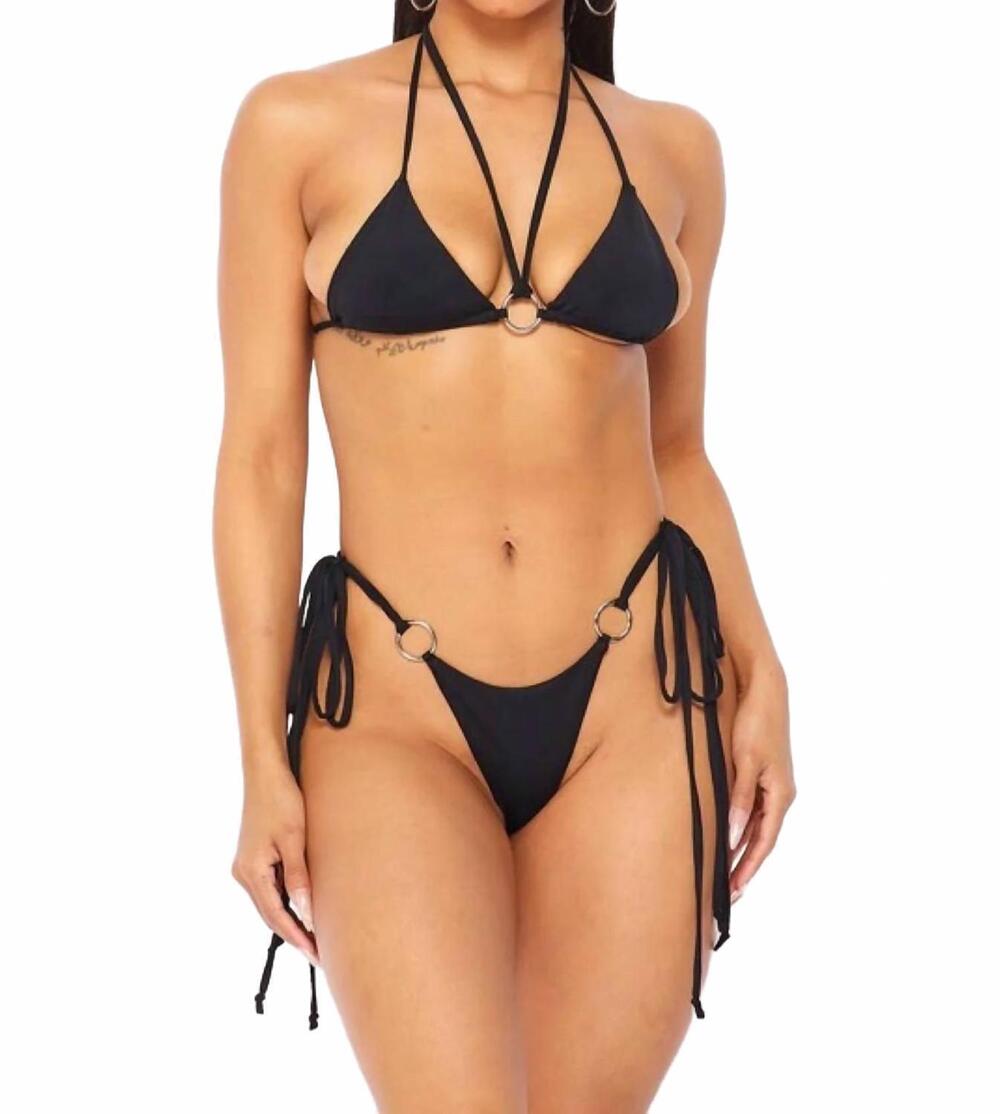 NEW HOT & DELICIOUS vacation please strappy two piece swim suit in black